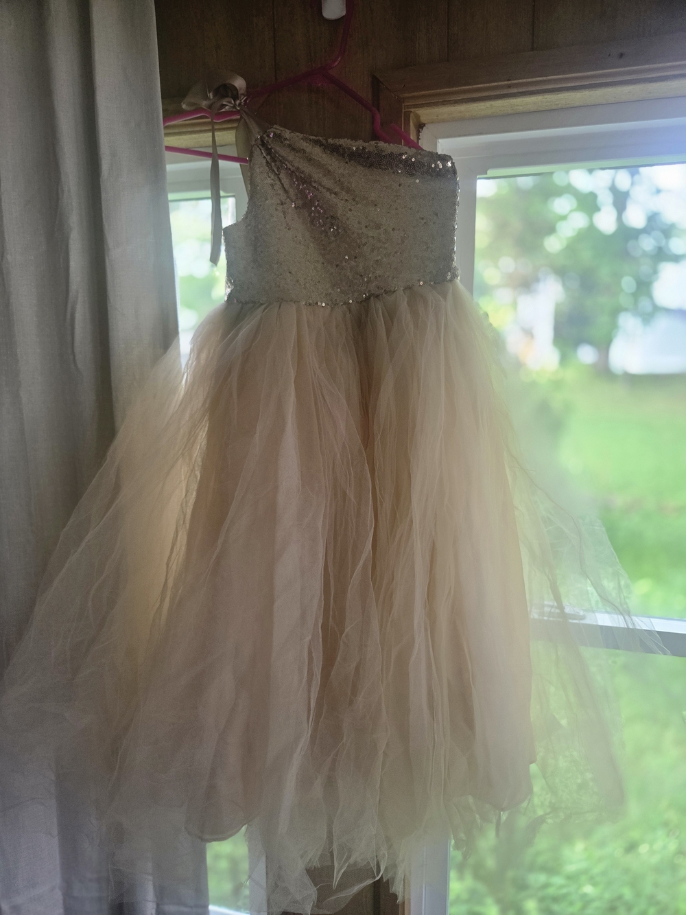 Girls' Champagne Tulle Sequin Formal Dress